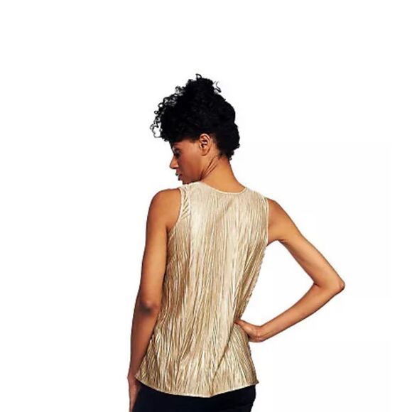 Susan Graver Womens 3X Metallic Crinkle Scoop Neck Layering Tank Top Black NWT - Picture 3 of 5